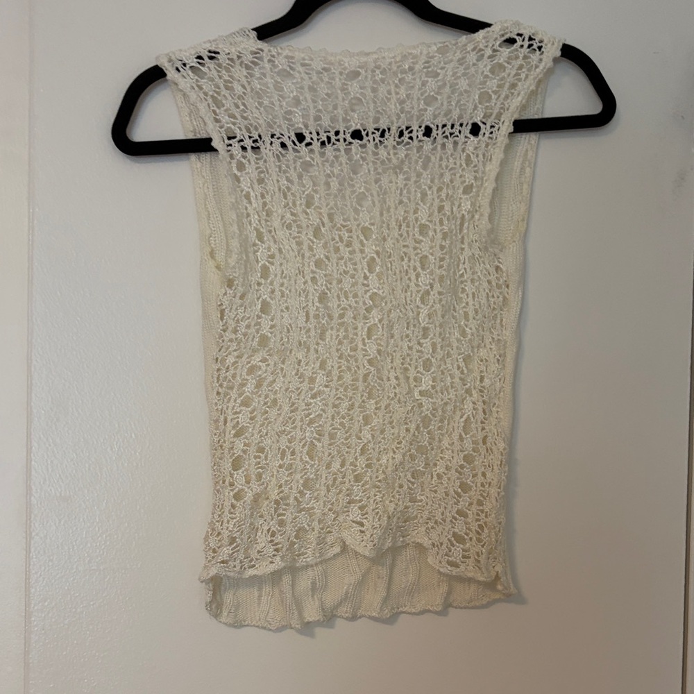Cream Crochet Knit Sleeveless Top - Lightweight Summer Layer